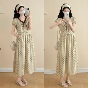 Trang phục bà bầu Váy cao cấp chấm bi tính khí mùa hè