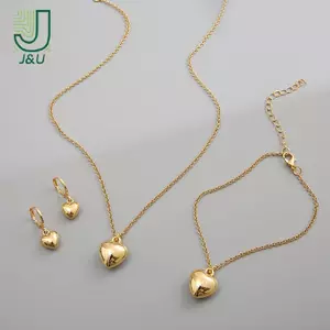 Bộ Trang Sức J & U-T: Bông Tai Trái Tim và Mặt Dây Chuyền Ren, Phong Cách Lãng Mạn, Thời Trang