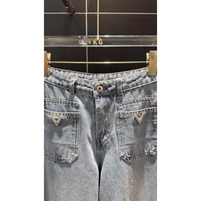 Quần Denim ống rộng lưng cao mới dành cho nữ
