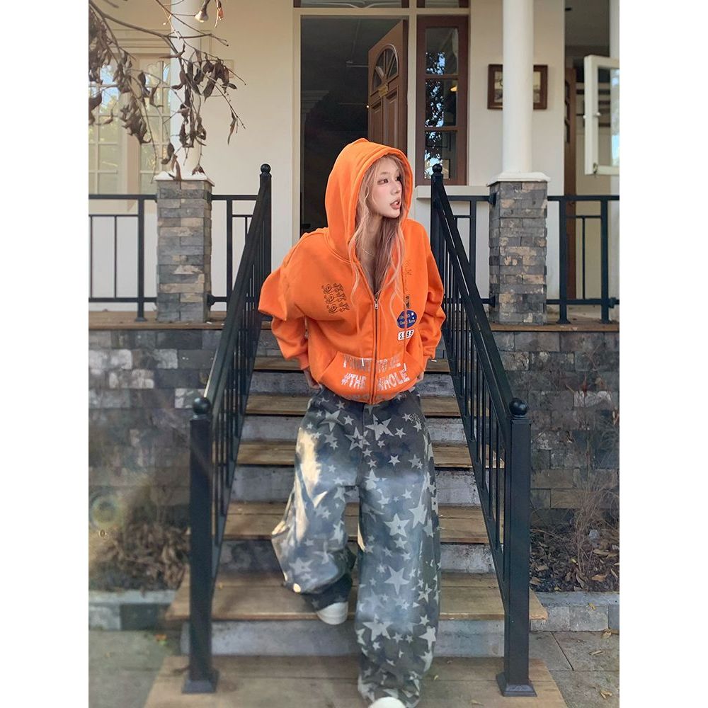 Fashionable Oversized Letter Sweatshirt cho Nữ Thu Đông, Kích cỡ từ 1-150kg, Áo khoác đường phố Mỹ thời thượng