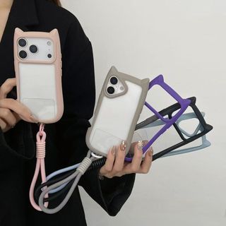 [Có dây buộc miễn phí] Vỏ tai mèo dễ thương Vỏ điện thoại cứng Acrylic trong suốt cho IPhone 17 16 15 14 13 12 11 Pro Max Plus Vỏ chống sốc