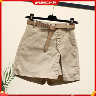 Quần short Mini màu trơn Quần short chân giảm béo Quần short váy cạp cao sành điệu có túi chia bên hông Hợp thời trang Đông Nam Á dành cho nữ