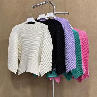 Miyake Áo Thun Dài Tay Nữ Thiết Kế Xếp Ly, Phong Cách Thời Trang Xuân Hè Plus Size
