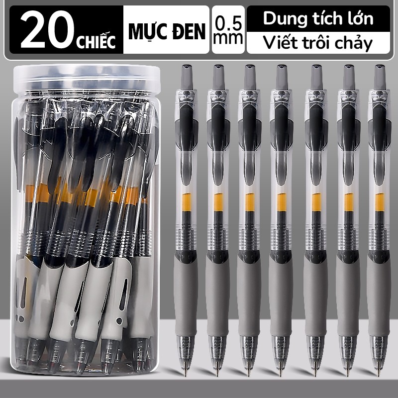 Bút gel ngòi 0.5mm cao cấp, mực đen - Bút bi nước dung lượng lớn, viết đều nét phù hợp học sinh