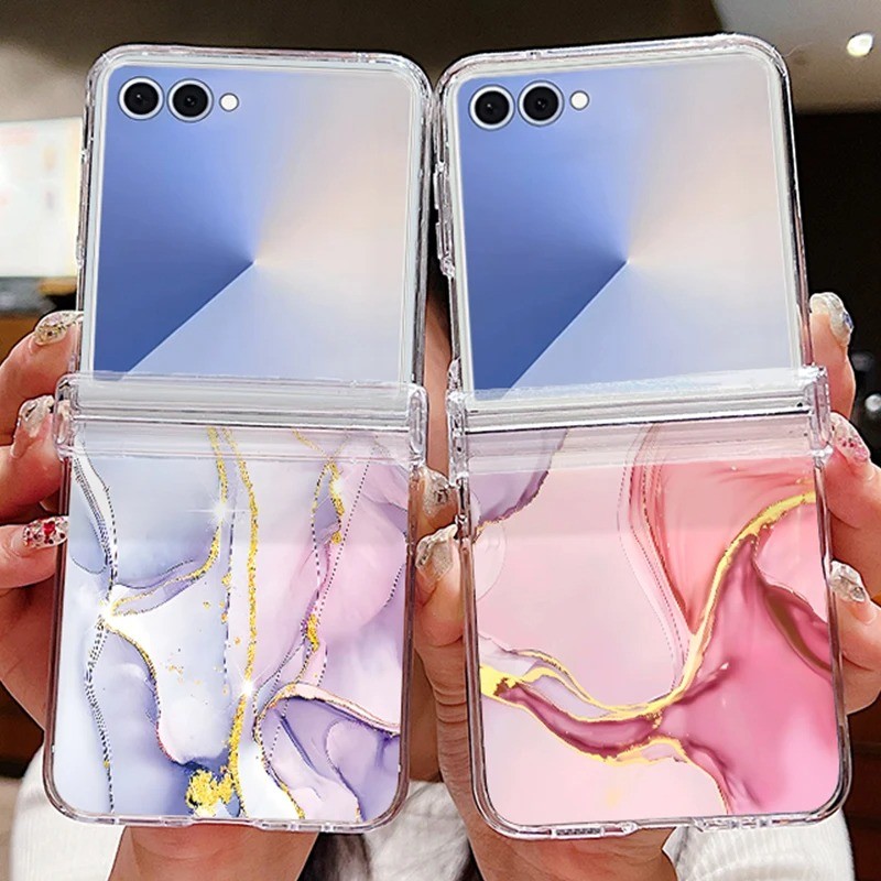 Ốp Điện Thoại Trong Suốt Đá Cẩm Thạch Đá Cẩm Thạch Đá Cẩm Thạch Cho Samsung Galaxy Z Flip 7 7FE Flip 6 Flip 5 Flip 4 5G Full Bản Lề Gấp Cứng PC Dành Cho Samsung Z Flip7 Flip6 Flip5 Flip4 Flip3