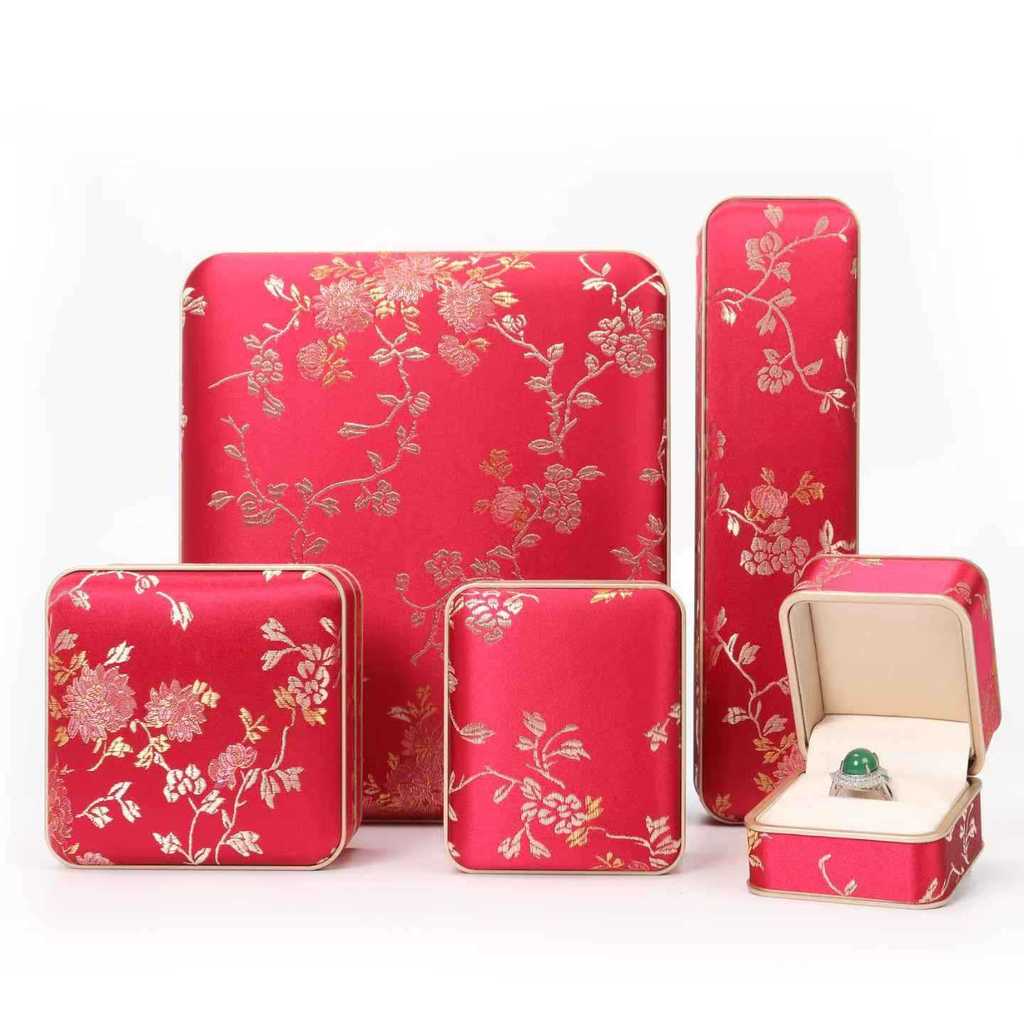 Hộp Trang Sức Trung Quốc kiểu cổ, đựng nhẫn/vòng cổ/vòng tay, chất liệu lụa ngọc
