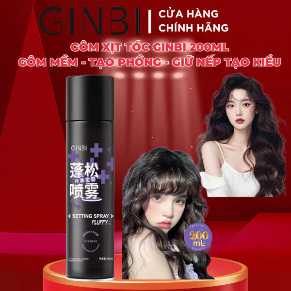 Gôm xịt tóc mềm giữ nếp tạo phồng tóc GINBI 200ml keo xịt tạo phồng giữ nếp mềm tóc và bồng bềnh tự nhiên