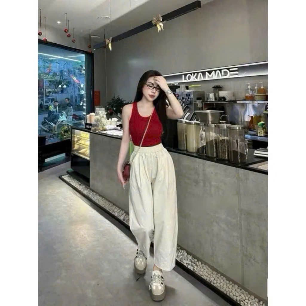 (DEAL HOT) Quần baggy nữ cạp cao vải kaki  nhật loại 1 , quần baggy ống rộng form thụng 2 túi sườn và túi sau Q13