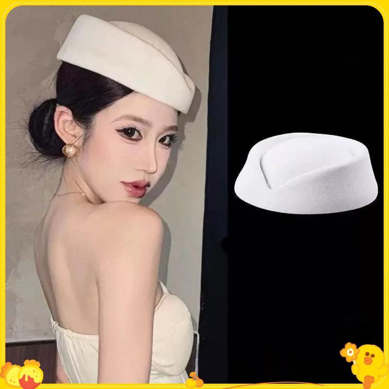 [Gengli] Mũ nồi Mũ hãng hàng không Tiếp viên hàng không Mũ cổ điển Mũ phẳng màu đen Phụ kiện tóc