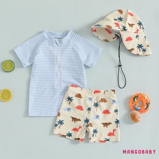 MG-Toddler Bé Trai Rash Guard Bộ 3 Bộ Đồ Bơi Tay Ngắn Áo Rùa In Quần Bơi Mũ Bơi Bộ Đồ Tắm