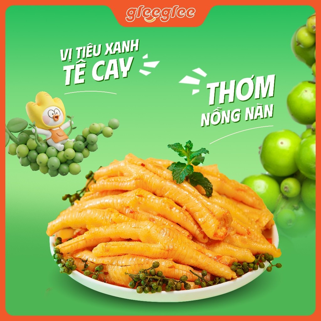 Combo Chân Gà Rút Xương GleeGlee VỊ TIÊU XANH 21g Cay Tê Thơm Chắc Thịt Sạch Xương, Chuẩn ISO 22000