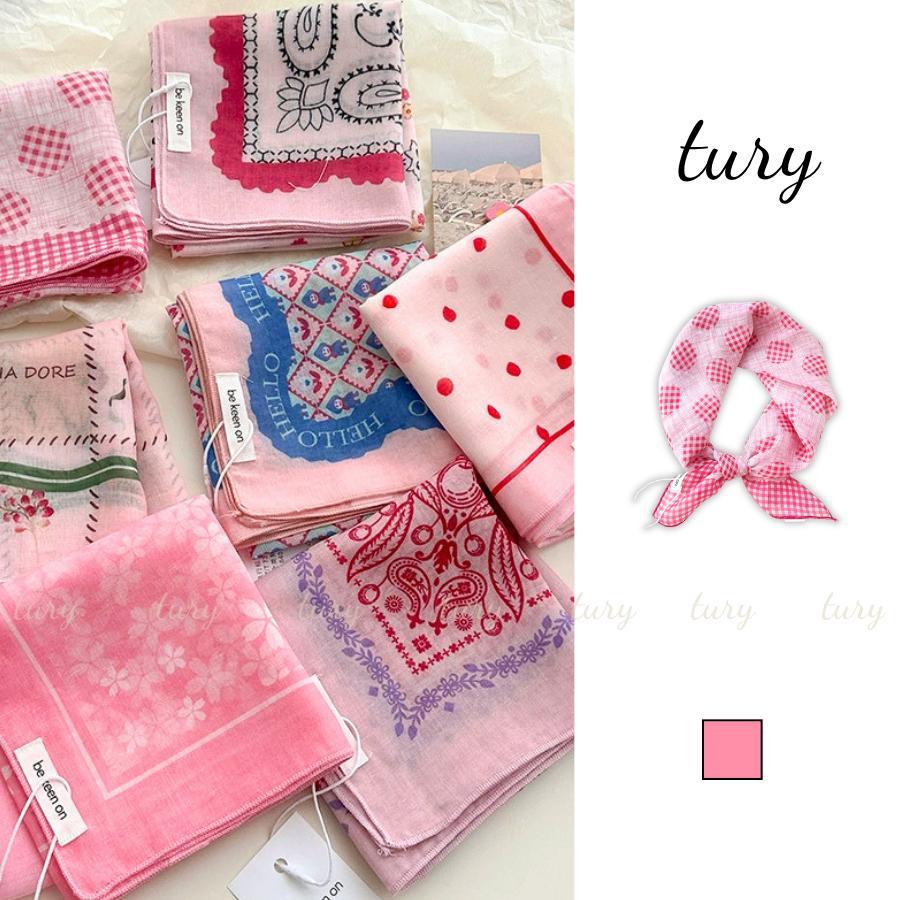 Khăn Lụa Chiffon Nữ 60 - Tury - Khăn Cotton Họa Tiết Tone Hồng Dễ Thương - ST013