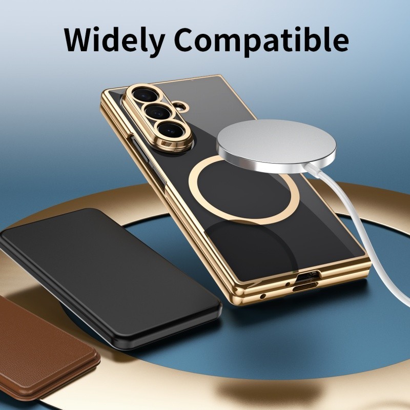 Ốp lưng từ tính Mimi Slim cho Samsung Galaxy Z Fold 7/6/5/4/3, vỏ cứng trong suốt, kèm kính bảo vệ mặt trước