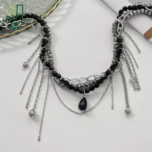 Retro Chìa Khóa Giọt Nước Hình Trái Tim Hạt Tròn sel Mặt Dây Chuyền Nelace Nhiều Lớp Pha Lê Cô Gái Trang Sức Thời Trang