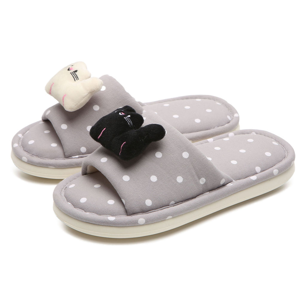 XIXITIAO Dép Nữ Cotton Đen Trắng Mèo Con Bốn Mùa Đa Năng Thoải Mái Nhà