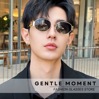 Kính râm oval tròn GENTLE MOMENT gọng kim loại nam nữ chống tia UV thời trang Hàn Quốc kiểu dáng ngầu GMT936