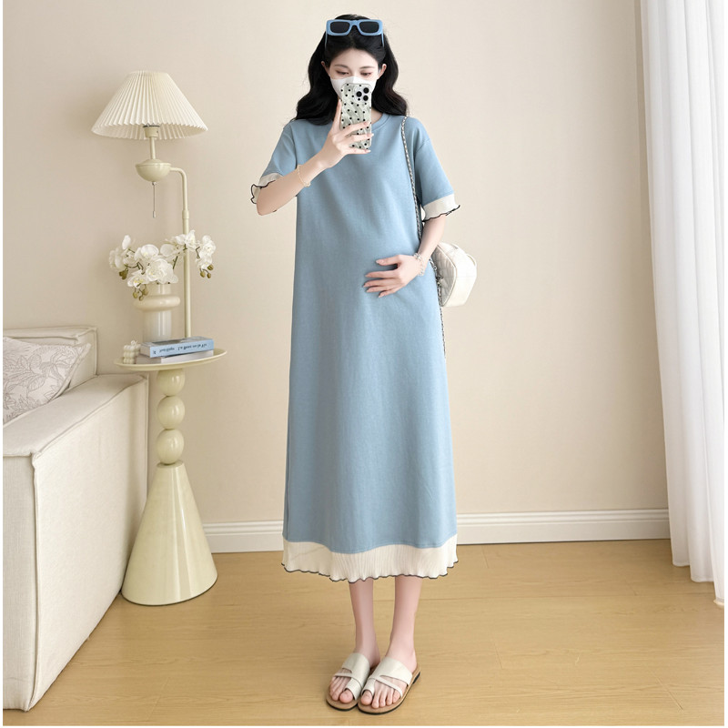 Váy bà bầu mùa xuân hè ngắn tay dài dáng rộng