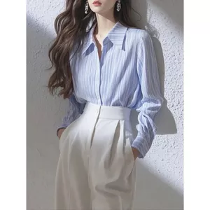Áo sơ mi sọc xanh phong cách mới, Áo sơ mi thời trang sang trọng dành cho người đi lại
