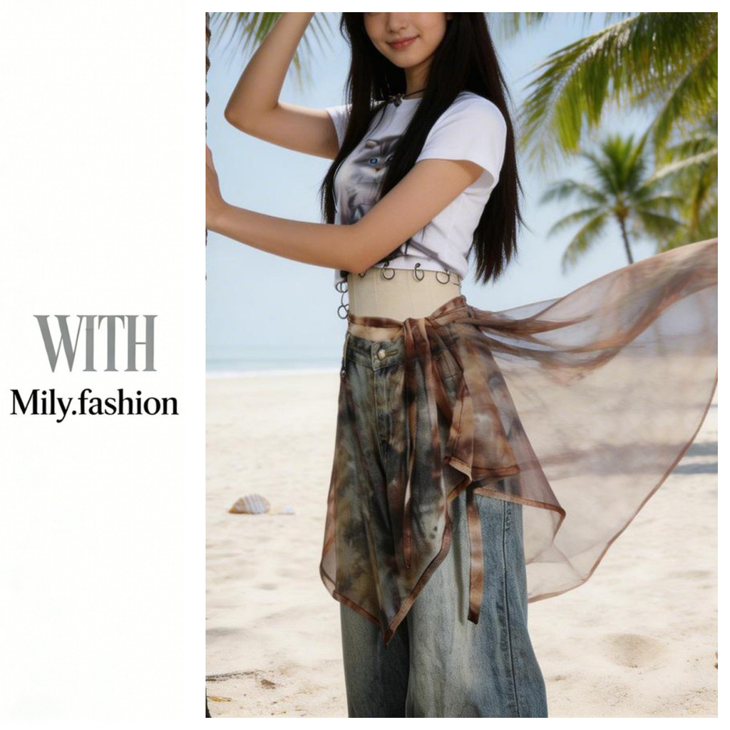 Milyfashion Mùa Hè Gạc Tie-Dye In Hình Mông Rèm Wasteland Phong Cách Lớp Đi Biển Một Mảnh Váy Nữ Bên Biển Mặc