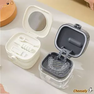 Hộp lưu trữ nẹp CHEESELY, Bồn tắm răng giả chống rò rỉ trong suốt, Hộp giữ hai lớp bền