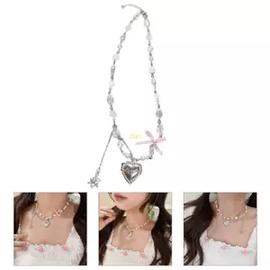 Vòng cổ trái tim tình yêu xương đòn với ngôi sao kim cương giả, phù hợp cho nữ