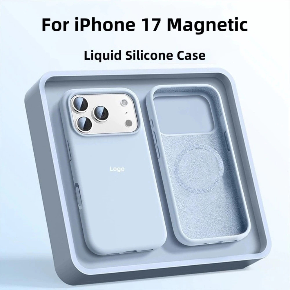 Ốp điện thoại silicon lỏng màu xanh da trời mới từ tính cho iPhone 17 Pro Max 17Air 16 Plus 15 14 13 Vỏ bảo vệ chống sốc