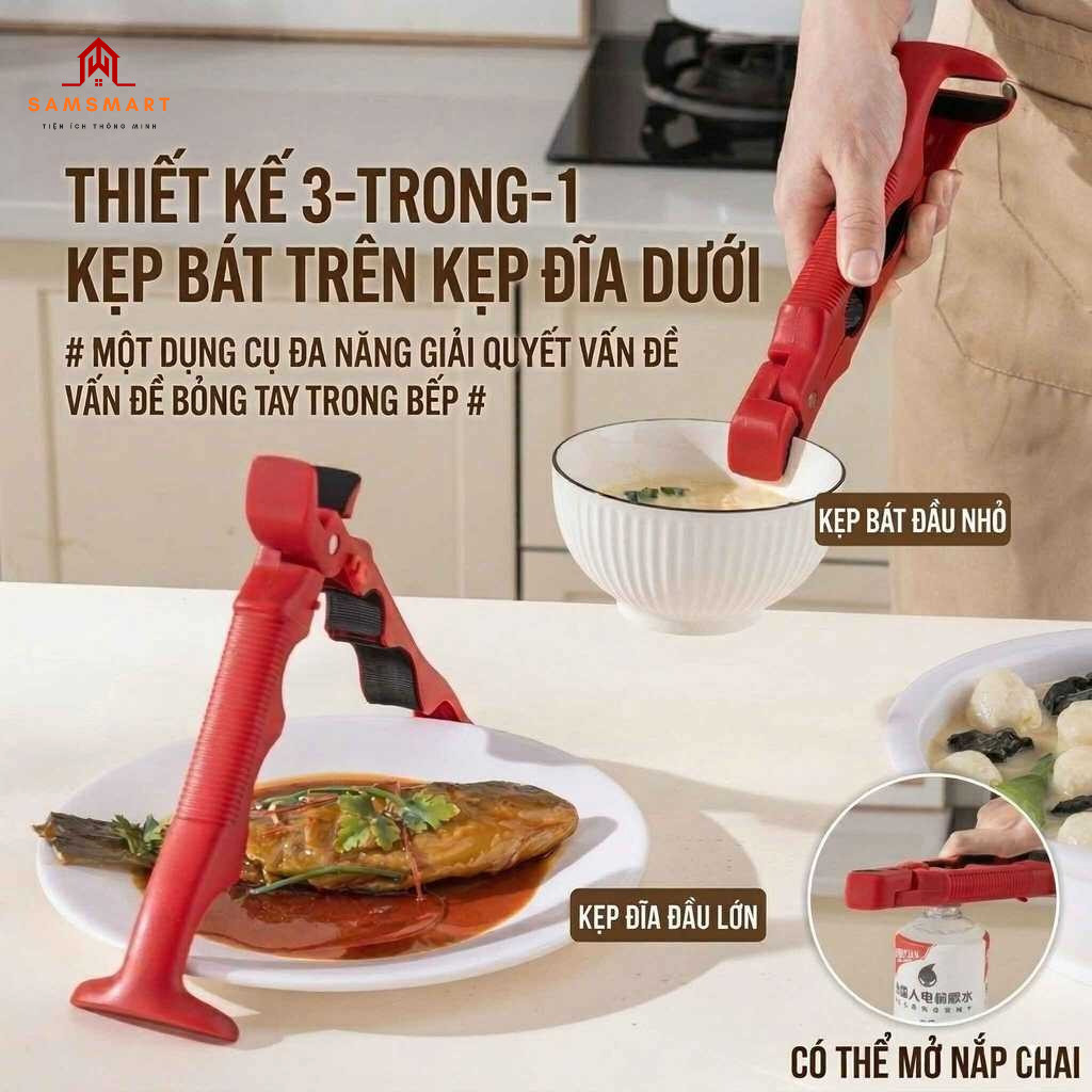 Kẹp Gắp Bát Đĩa Chống Bỏng Đa Năng – 3 Trong 1, Dụng Cụ Nhà Bếp Tiện Dụng, Bền Bỉ