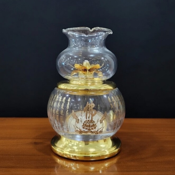Đèn Dầu Lưu Ly Bông Sen Thờ Cúng - Đèn Dầu Cúng Phật, Gia Tiên, Thần Tài Tiết Kiệm Dầu - Đèn Trang Trí Ban Thờ Đẹp