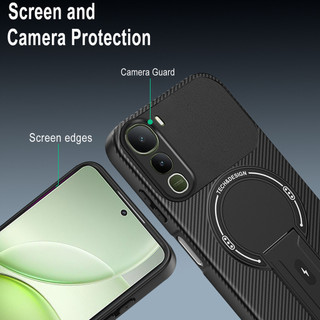 Dành Cho Vivo Y400 / V50 5G / V50E 5G / V50 Lite Ốp điện thoại Carbon Tecture Lưng Cứng Cạnh Mềm Có Thể Gập Lại Đế Chống Sốc Chống Rơi Mỏng Vỏ
