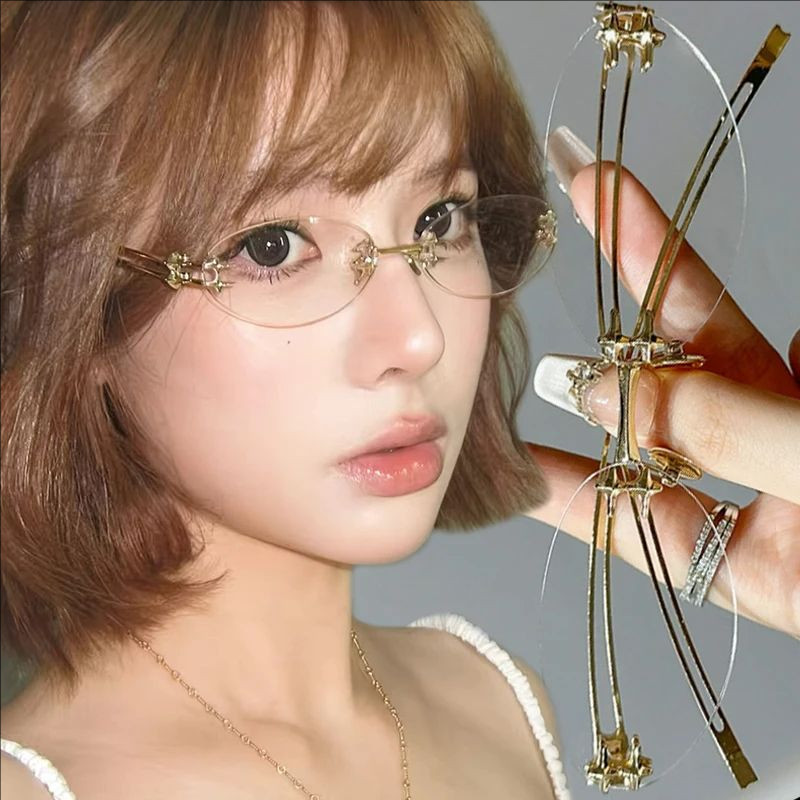1 / 2 Chiếc - Ngôi Sao Mới Hình Bầu Dục Kim Loại Không Khung Kính Dành Cho Nữ Cao Cấp Thời Trang Đồng Bằng Phong Cách Mặt Ống Kính Bóng Sang Trọng Kính Mắt Trang Trí
