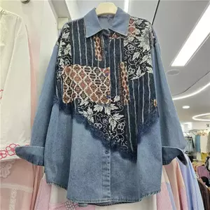 Ga Châu Âu Mùa Xuân Thu 2026 Thiết Kế Mới Ve Áo Khâu Ren Hoa Màu Sắc Tương Phản Cổ Điển Áo Denim