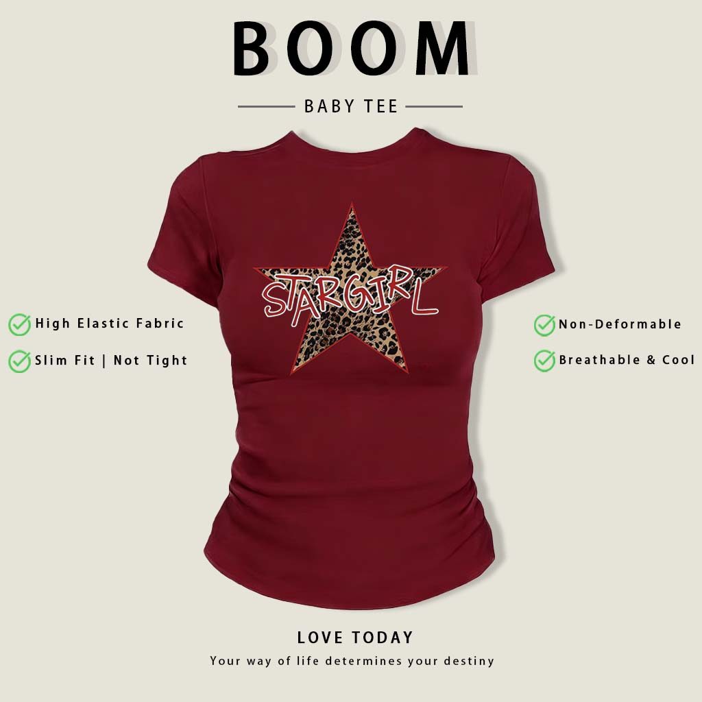 BOOM Áo Baby Tee Nữ Cotton Ôm Body-Áo Thun Ngắn Tay Y2K In Hình PhongCách Mùa Hè, Cổ Tròn Hàng Đầucách hàn quốc phongW17