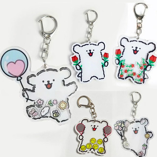 Shake Ball Line Puppy Keychain Hanger Cartoon Shake Football Key Ring Creative Rocking Tennis Lovers Flower Keychain