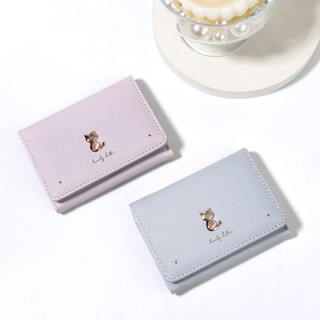 Da PU Hoạt Hình Dễ Thương Mèo Ví Nữ Nhiều Thẻ Gấp Khóa Gấp Đa Năng Tiền Mặt