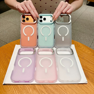 Ốp điện thoại từ tính mờ có giá đỡ ống kính cho iPhone 17 16 15 14 13 12 Pro Max 16 15 14 Plus Bảo vệ nút chống rơi bán trong suốt Vỏ đơn giản thời trang