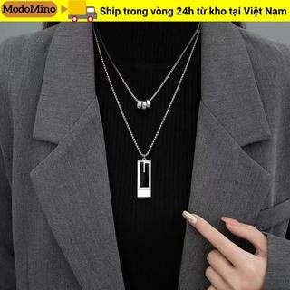 Vòng cổ hai lớp MODOMINO mặt dây chuyền vuông màu vàng hợp kim, thiết kế tinh tế dành cho nữ