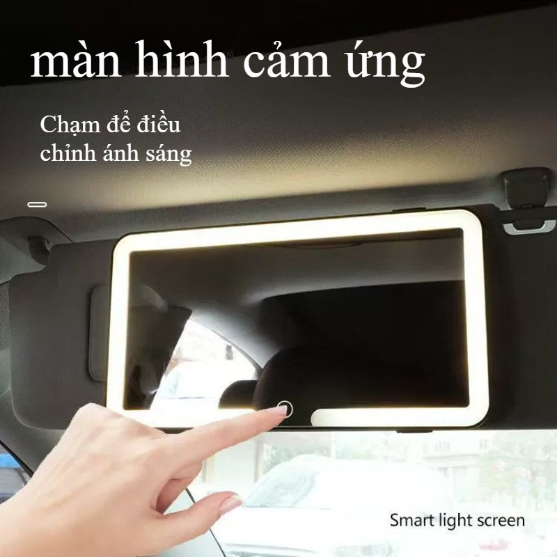 Gương Trang Điểm Ô Tô LED - 3 Chế Độ Ánh Sáng, Gắn Trên Chắn Nắng, Màn Hình Cảm Ứng Tự Động