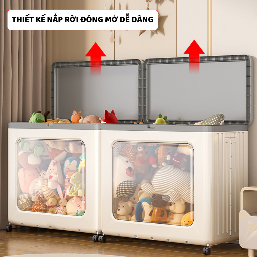 Thùng Đựng Đồ Chơi Gấp Gọn ENODA HOME, Hộp Nhựa Có Nắp Lật Cửa Trong Suốt Đựng Đồ Chơi Gấu Bông Có Bánh Xe Q431