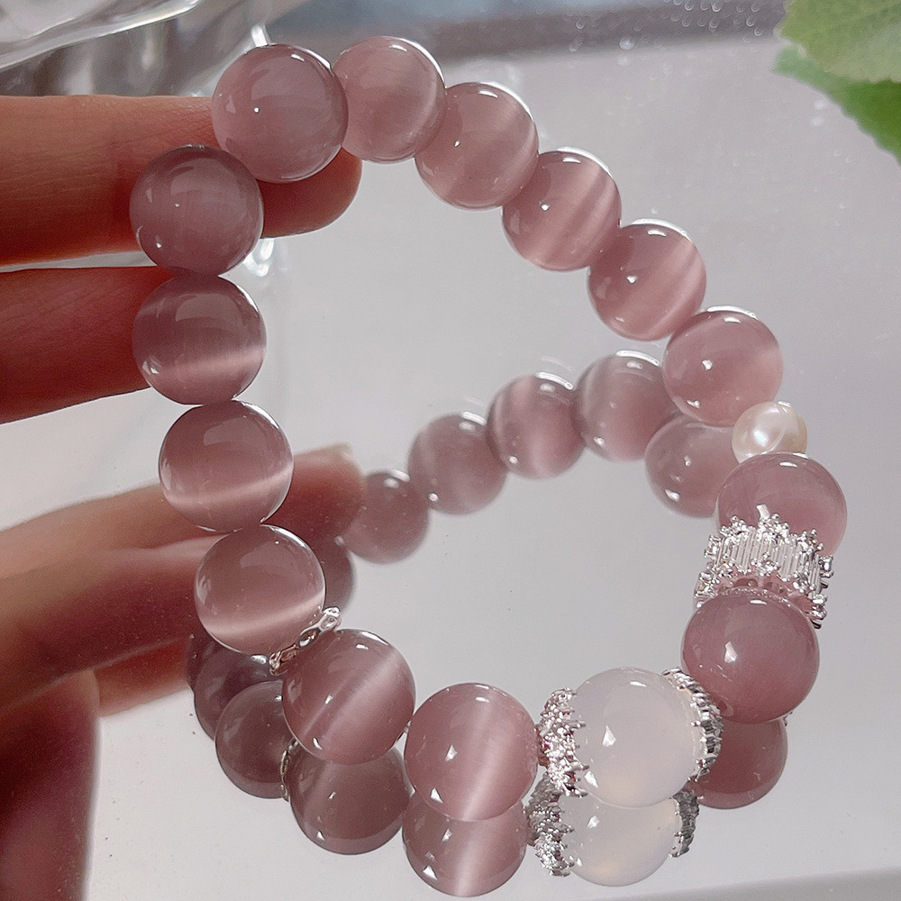Vòng tay đá mắt mèo tím ngọt ngào đơn giản tươi mát