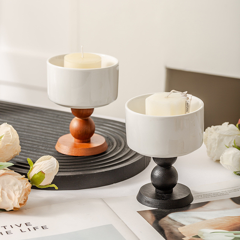 Retro Gốm Cốc Đựng Nến Thơm Bàn Món Tráng Miệng Bát Gỗ Hộ Gia Đình Đèn Nến Ăn Tối Nến Cốc Shop 12.19 OIHW