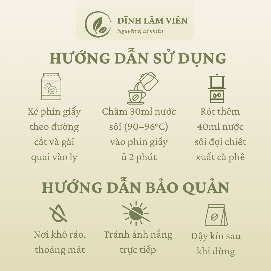 Cà phê Robusta Gia Lai phin giấy rang củi nguyên chất 20g | Dĩnh Lâm Viên