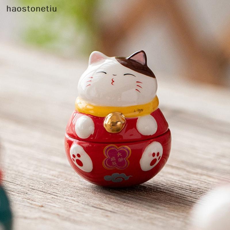 NS Nhật Bản Gốm May Mắn Mèo Tumbler Daruma Thủ Công Hoạt Hình Mèo May Mắn Đồ Trang Trí Phong Cảnh Trang Trí Nhà May Mắn Tượng Mèo Tượng Nhỏ NS