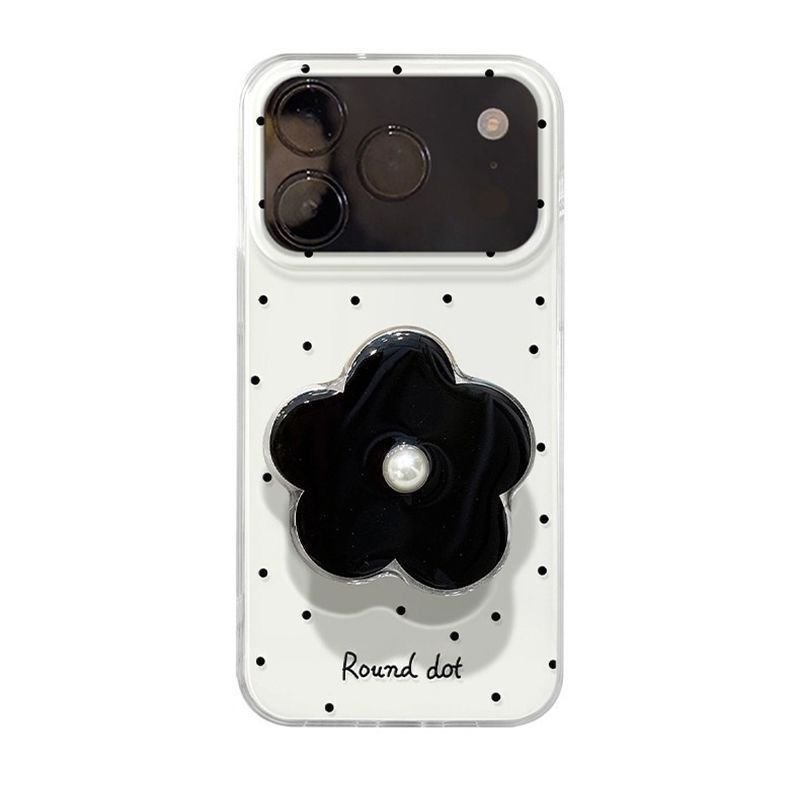 Ốp Điện Thoại Thích Hợp Cho iPhone 7 8 X XS XR XSMAX 11 12 13 14 15 16 17 Pro max Plus Air Star Zhao Silu Cùng Phong Cách Chấm Bi Hoa Đen Giá Đỡ Dây Xích Chống Sốc Vỏ Bảo Vệ Chống Sốc Ốp lưng trọn gói J9BC