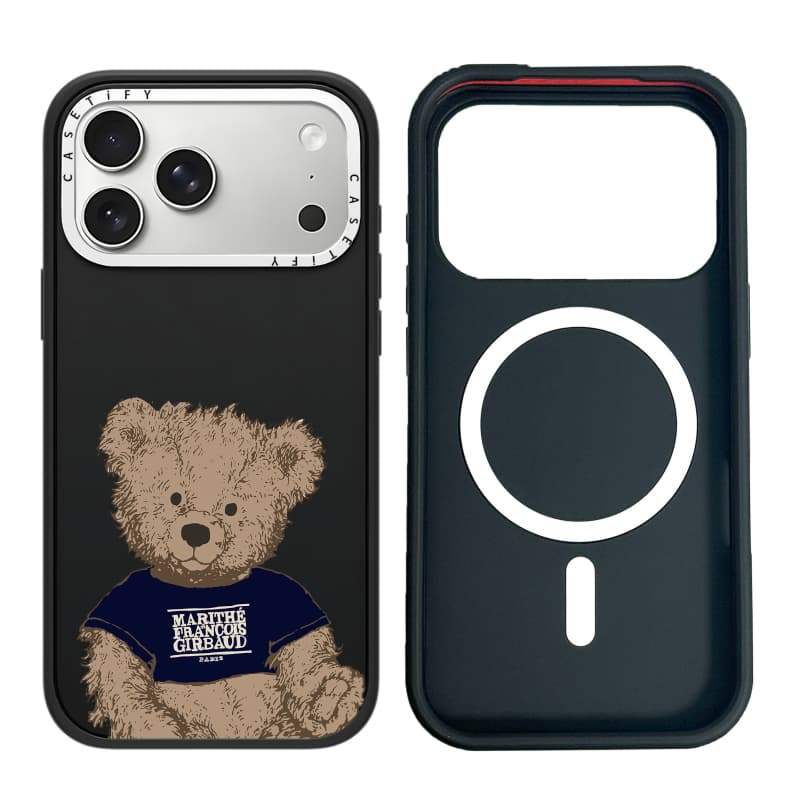 CASECASE X MARITHÉ Doodle Bear Case White Camera Ring Edition Matte Đen Cứng Hút Từ Tính Tác Động Dành Cho Apple IPhone 13 14 15 16 17 Pro Max Air Plus Có Hộp