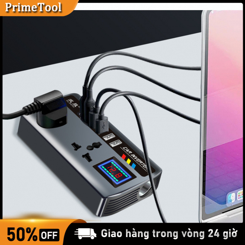 Ổ cắm biến tần - 12V lên 220V, tích hợp USB, Biến tần ô tô, Xe tải ô tô, 12V/24V, Bộ chuyển đổi sang 110V/220V