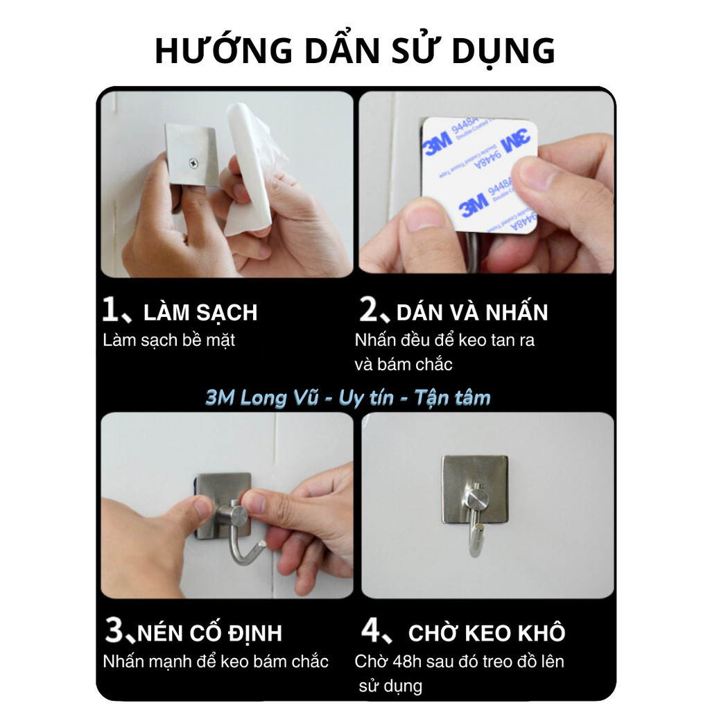 Băng keo 2 mặt siêu dính 3M dán móc treo chuyên dụng - COMBO 10 Miếng