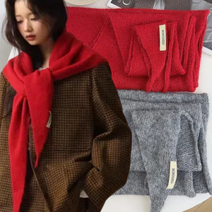 Khăn quàng cổ mùa thu đông cho nữ | Khăn choàng dệt kim hình tam giác lớn, mềm mại dày chống gió, đi lại & sử dụng ngoài trời, Hỗn hợp len nhẹ, Tùy chọn màu xám / đỏ