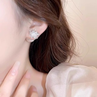 Bông Tai Bạc 925 Kim Cương Và Ngọc Trai Thiết Kế Vỏ Pháo Hoa, Phù Hợp Với Phụ Nữ Thanh Lịch Đơn Giản