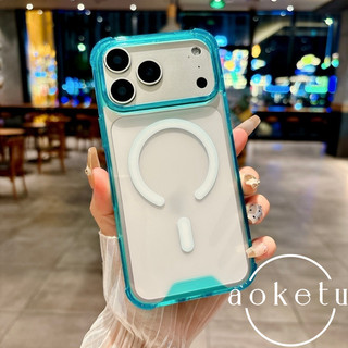 Túi khí bốn góc thích hợp cho vỏ điện thoại iPhone 17 ProMax 16 Promax trong suốt acrylic hút từ tính 15 / 14 / 13 / 12 / 11 vỏ chống rơi viền màu đơn giản