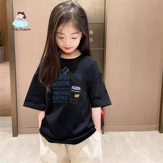 Áo thun bé gái cotton in chữ phong cách Hàn form rộng – áo tay ngắn thời trang mặc hè